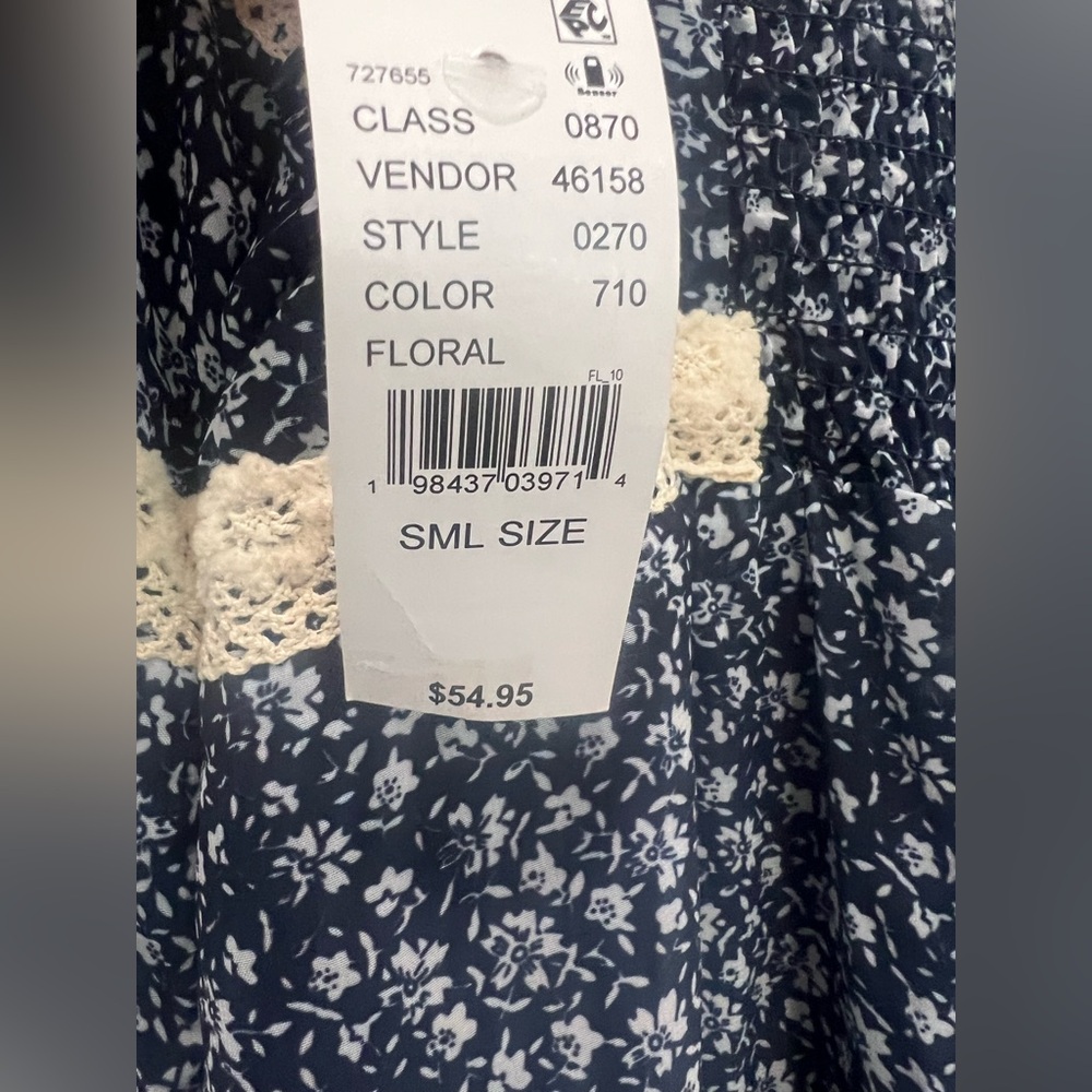 La Hearts Navy Floral Dress with Cream Lace - Picture 4 of 4